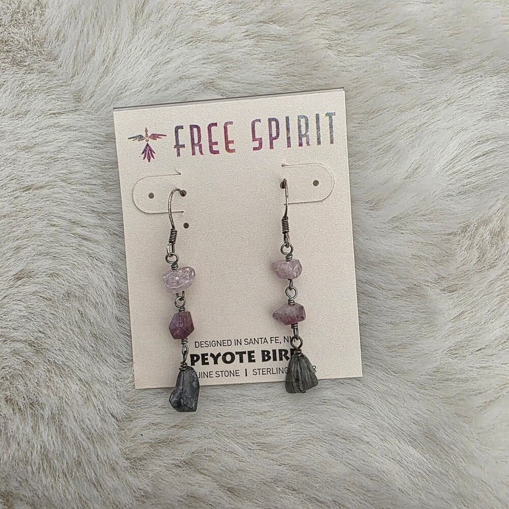 Peyote Bird Free Spirit Sterling Silver Raw Gemstone Nugget Drop Earrings NEW